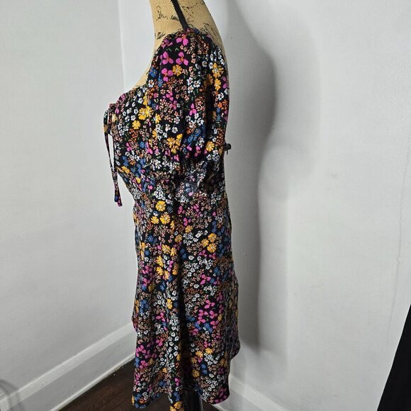 Y2K style Neon Floral Off the Shoulder Boho Babydoll Mini Dress - Picture 5 of 9